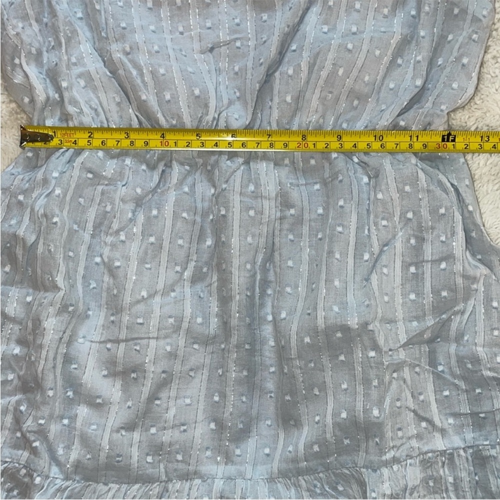 Lulus Sunny Reverie Light Blue Swiss Dot Lurex Halter Midi Dress - Picture 7 of 9